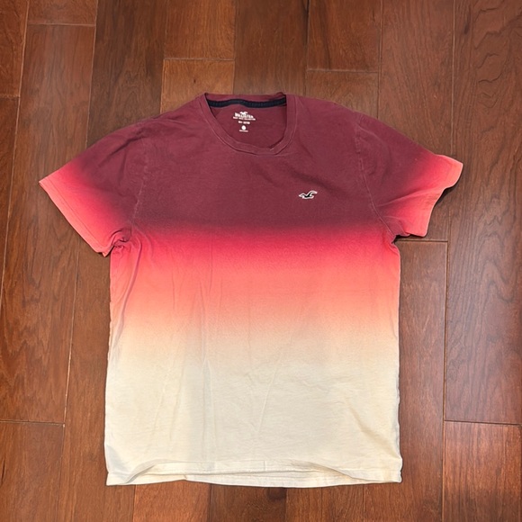 Hollister Men's Red and Cream Gradient T-Shirt large ombre - Picture 1 of 4